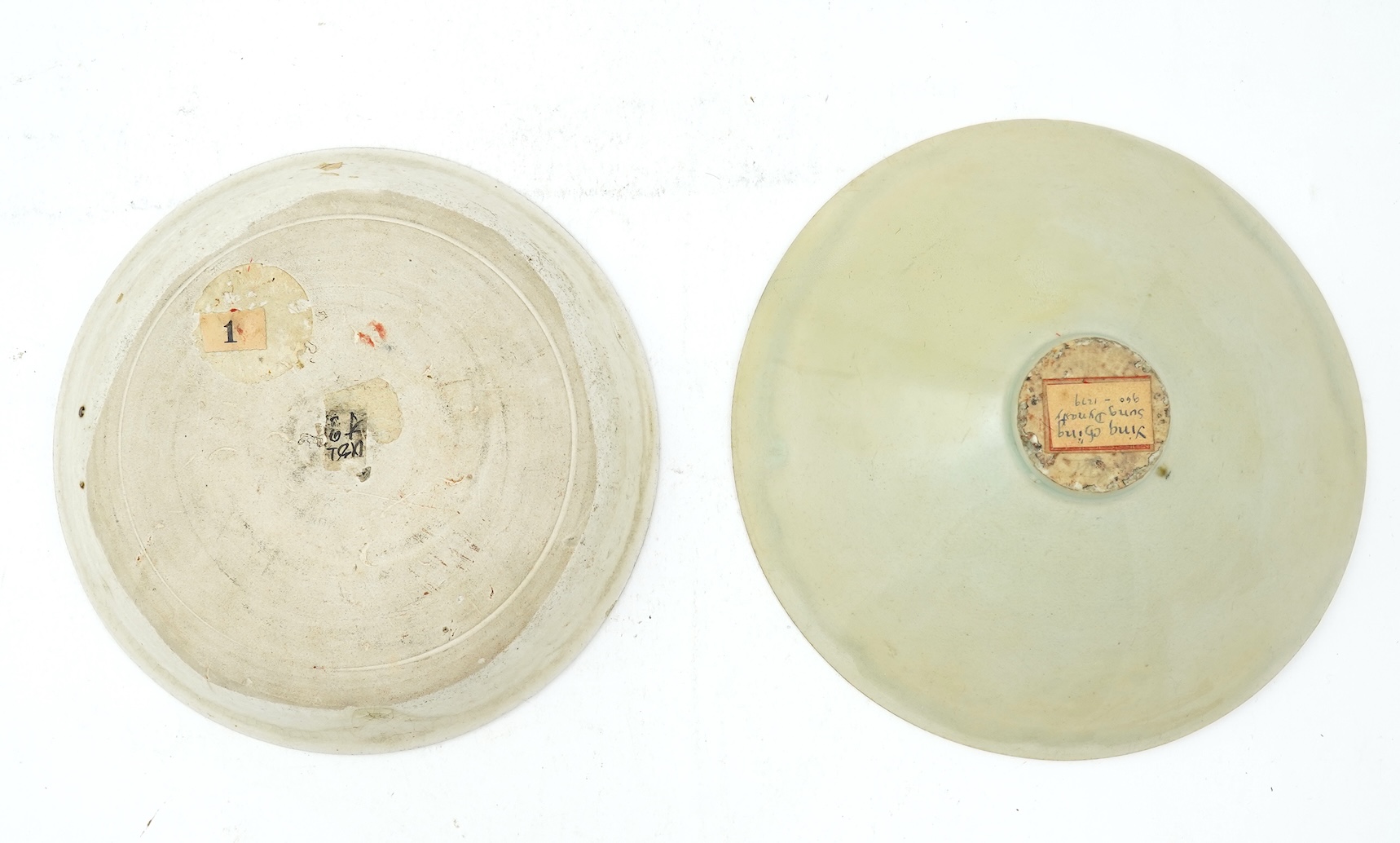 A Chinese Ding type circular dish, Song dynasty and a qingbai moulded conical bowl, Song-Yuan dynasty